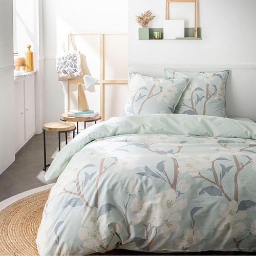 Today - Parure de lit 2 personnes Coton Imprimé TRES Bleu Floral - Parures de lit bleu