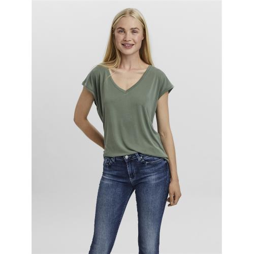 Vero Moda - T-shirt longueur regular col en v manches courtes vert - Promos vêtements femme