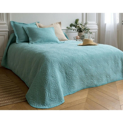 Becquet - Plaid ou jeté de canapé uni tissé relief floral Becquet - Bleu - Jetés de lit ou de canapé
