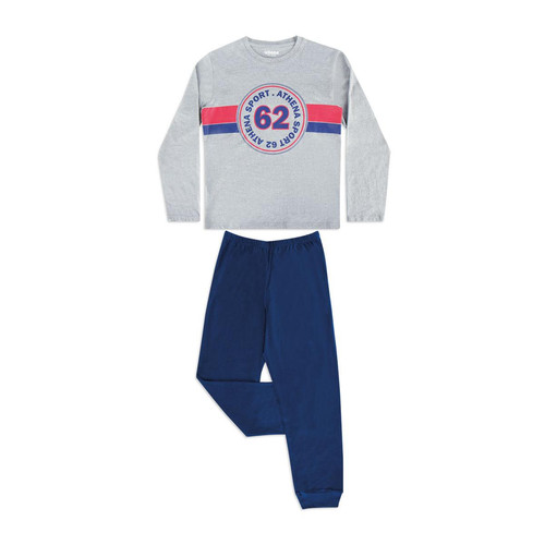 Pyjama long col rond garçon Sport 62 gris en coton Athéna LES ESSENTIELS ENFANTS