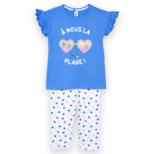 Ensemble Pyjama Filette corsaire haut imprimé avant et bas imprimé bleu Mon P'tit Dodo LES ESSENTIELS ENFANTS