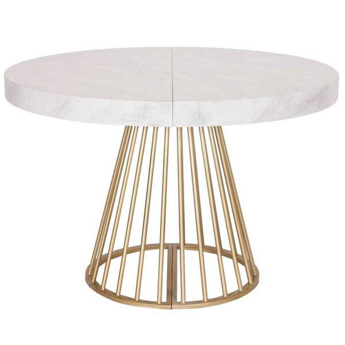 3S. x Home - Table Ronde Extensible SORA Effet Marbre Pieds Or - La Salle A Manger Design