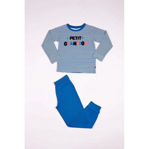 Pyjama Long Garçon en Coton - à Rayures - Bleu - Noir et Blanc - Petit champion Mon P'tit Dodo LES ESSENTIELS ENFANTS