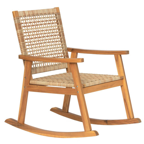 Nordlys - Rocking chair interieur exterieur en acacia et corde - Chaise marron