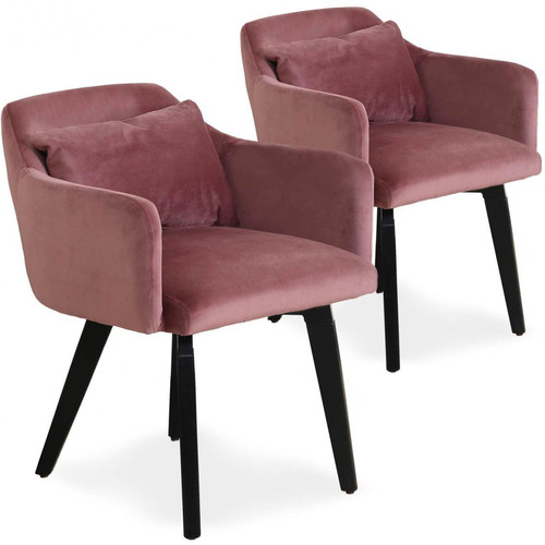 3S. x Home - Chaise à Accoudoir Scandinave en Velours Rose GIBBS - Chaise Design