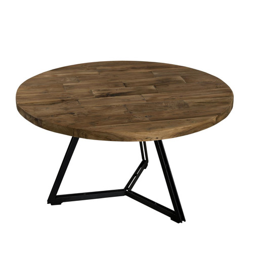 Macabane - Table basse ronde bois pieds noirs 75 x 75 cm - NASAI - Promo Table Basse Design