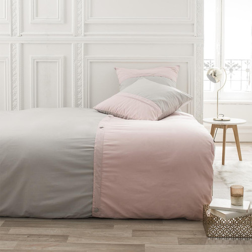Today - Parure de lit 2 personnes Percale Bicolore Gris Rose PREMIUM - Parure de lit percale coton