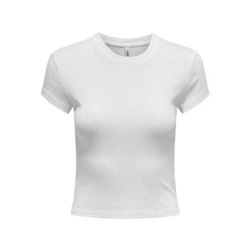 Only - T-shirt tight fit col rond manches courtes blanc - T-shirt manches courtes femme