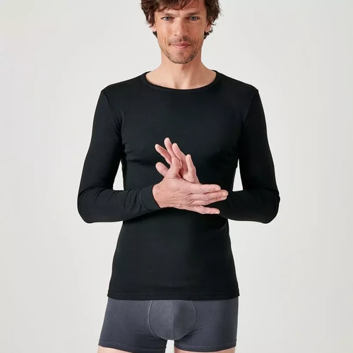 Damart - Tee-shirt manches longues col rond en maille noir - Vêtement homme