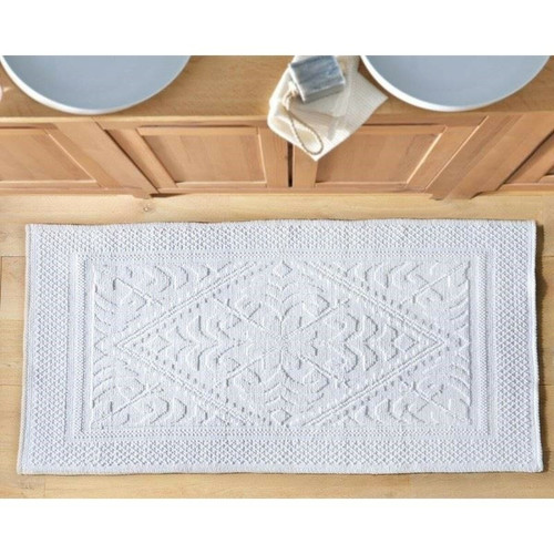 Tapis de bain décor jacquard 1500g/m2 - Blanc Becquet Linge de maison