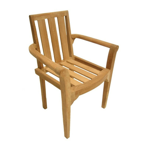 Ensemble de 2 fauteuils de jardin empilables en bois Teck Marron MACABANE Meuble & Déco