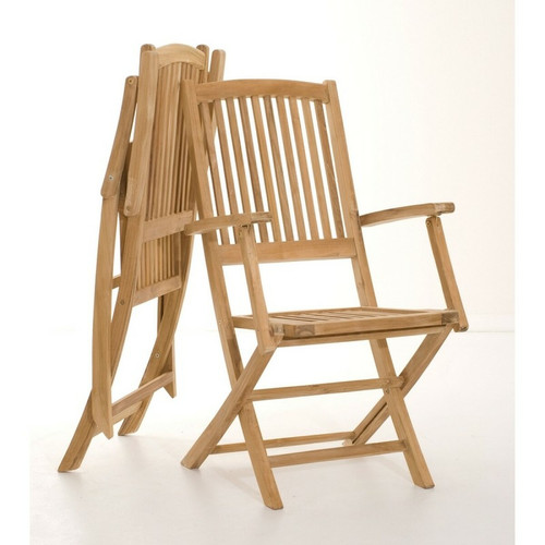 Ensemble de 2 fauteuils de jardin Lombock en bois Teck Marron MACABANE Meuble & Déco