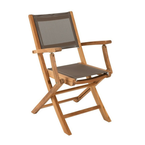 Macabane - Lot de 2 fauteuils pliants en teck massif et textile - Unique - Fauteuil De Jardin Design