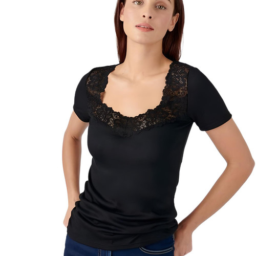 T-shirt à manches courtes en coton noir Damart Mode femme