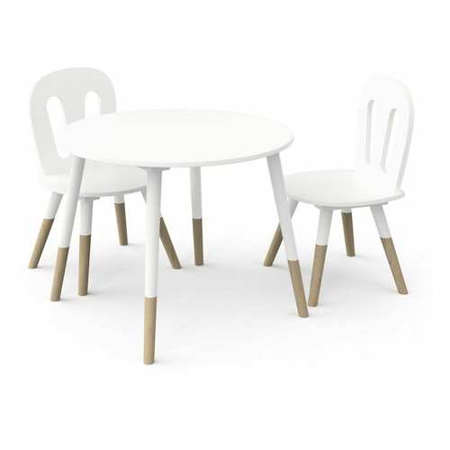 3S. x Home - Set 1 Table et 2 chaises FIRMIANA blanc et pin naturel  - Table Design
