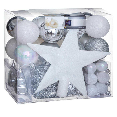 3S. x Home - Kit Boules de Noël 44 Pièces Gris Blanc - Sélection cadeau de Noël La déco