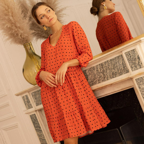 3S. x Réédition - Robe courte Delia - Vetements femme orange