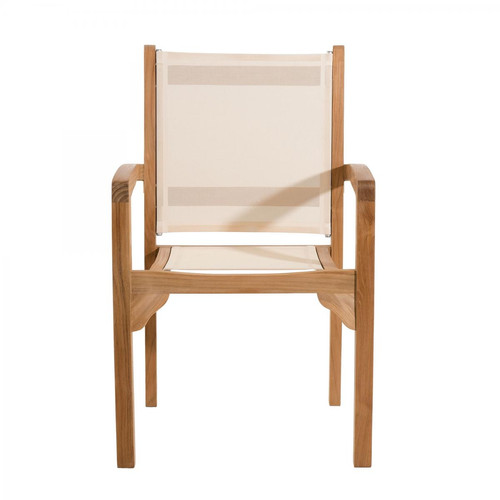 Macabane - Lot de 2 fauteuils empilables en teck massif et textile - Fauteuil De Jardin Design