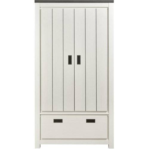 Armoire 2 portes en bois avec tiroir sous-jacent BERNADO Blanc  Blanc 3S. x Home Meuble & Déco