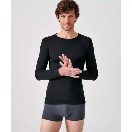Damart - Tee-shirt manches longues col rond en maille noir - Promo Sous-vêtement & pyjama