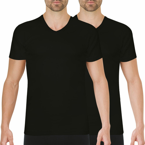 Athéna - Lot de 2 tee-shirts col V Easy Color noir en coton pour homme  - Athéna
