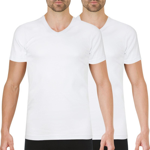 Athéna - Lot de 2 tee-shirts col V Easy Color blanc en coton pour homme  - Vêtement homme