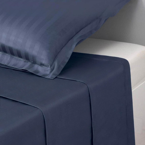 3S. x Tertio (Nos Unis) - Drap plat uni satin de coton TERTIO® - Bleu Indigo - Promos linge de lit