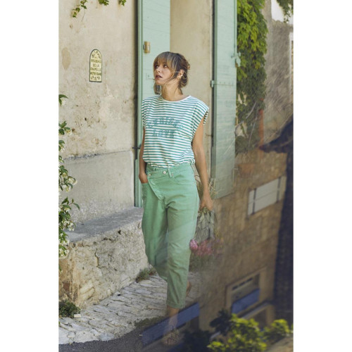 Jeans boyfit cosy, 7/8ème vert en coton Zadie Le Temps des Cerises Mode femme