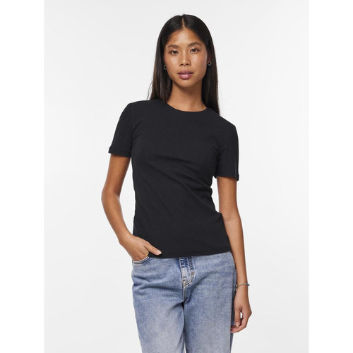 Pieces - T-shirt slim fit manches courtes noir en coton Hope - T shirts noir
