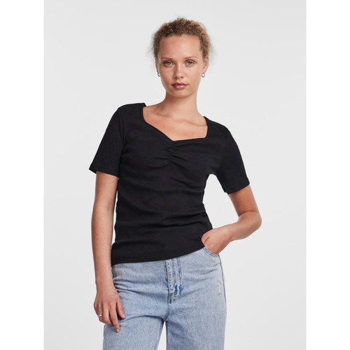 T-shirt slim fit manches courtes noir en coton Ora Pieces Mode femme